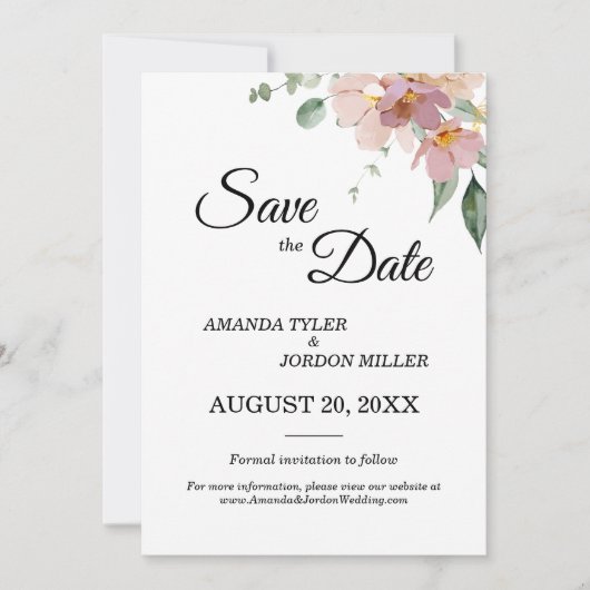 Pink and Mauve  Floral Wedding Save The Date (Voorkant)