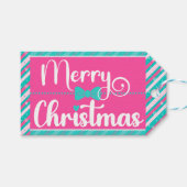 Pink and Mint Bright Christmas Diagonal Stripe Cadeaulabel (Voorkant (Horizontaal))
