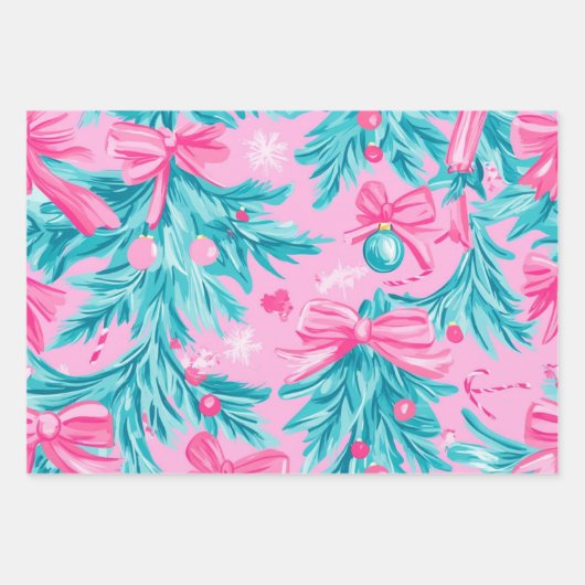 Pink and Mint Bright Christmas Inpakpapier Vel (Voorkant)