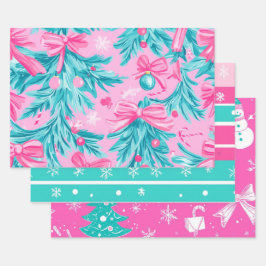 Pink and Mint Bright Christmas Inpakpapier Vel