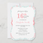 Pink and Mint Floral Pattern Birthday Party Kaart (Voorkant)