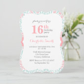 Pink and Mint Floral Pattern Birthday Party Kaart (Staand voorkant)