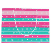 Pink and Mint Horizontal Striped Snowflake Groot Cadeauzakje (Achterkant)