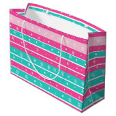 Pink and Mint Horizontal Striped Snowflake Groot Cadeauzakje (Achterkant Gekanteld)