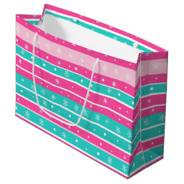 Pink and Mint Horizontal Striped Snowflake Groot Cadeauzakje