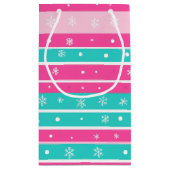 Pink and Mint Horizontal Striped Snowflake Klein Cadeauzakje (Achterkant)