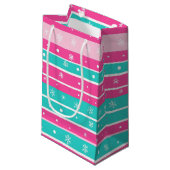 Pink and Mint Horizontal Striped Snowflake Klein Cadeauzakje (Voorkant Gekanteld)