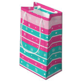 Pink and Mint Horizontal Striped Snowflake Klein Cadeauzakje (Achterkant Gekanteld)