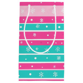 Pink and Mint Horizontal Striped Snowflake Klein Cadeauzakje