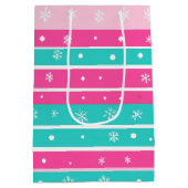 Pink and Mint Horizontal Striped Snowflake Medium Cadeauzakje (Achterkant)
