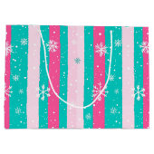 Pink and Mint Vertical Striped Snowflake Groot Cadeauzakje (Achterkant)