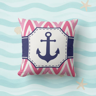 Pink and Navy Anchor Throw Pillow Kussen