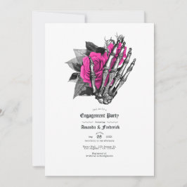 Pink and Navy Blue Floral Gothic Engagement Party Kaart