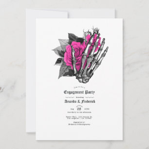 Pink and Navy Blue Floral Gothic Engagement Party Kaart