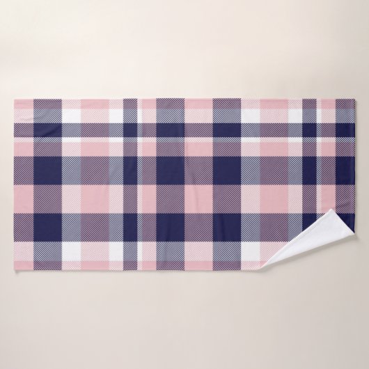 Pink and navy Plaid, checkered, tartan seamless Badhanddoek (Badhanddoek)