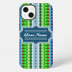 Pink and Navy Tribal Ikat Chevron gepersonaliseerd iPhone 13 Hoesje