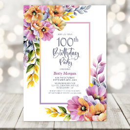 Pink and Orange Floral 100th Birthday Party Kaart