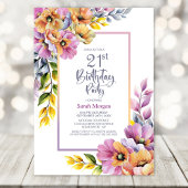 Pink and Orange Floral 21st Birthday Party Kaart