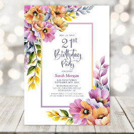 Pink and Orange Floral 21st Birthday Party Kaart