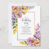 Pink and Orange Floral Any Age Birthday Party Kaart (Voorkant)