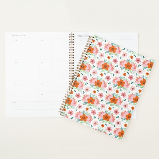 Pink and orange floral bouquet patterned planner (Display)