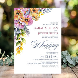 Pink and Orange Floral Wedding  Kaart