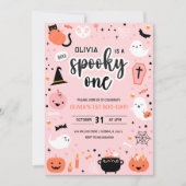 Pink and Orange Halloween 1st Birthday Invitation  Kaart (Voorkant)
