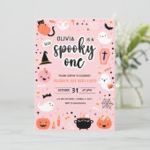 Pink and Orange Halloween 1st Birthday Invitation  Kaart (Staand voorkant)