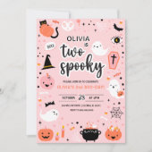 Pink and Orange Halloween 2nd Birthday Invitation  Kaart (Voorkant)