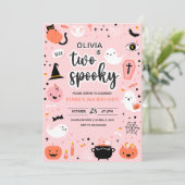 Pink and Orange Halloween 2nd Birthday Invitation  Kaart (Staand voorkant)