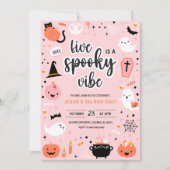 Pink and Orange Halloween 5th Birthday Invitation  Kaart (Voorkant)
