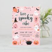 Pink and Orange Halloween 5th Birthday Invitation  Kaart (Staand voorkant)