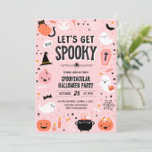 Pink and Orange Halloween Invitation - Lets Get Sp Kaart (Staand voorkant)
