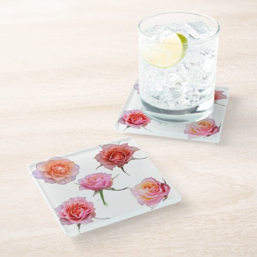 Pink and Orange Rose Glass Coaster Glazen Onderzetter (Schuin)