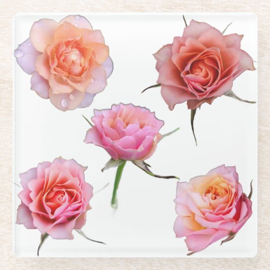 Pink and Orange Rose Glass Coaster Glazen Onderzetter (Voorkant)