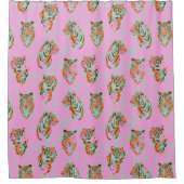 Pink and Orange Tiger Jungle Maximalist Pattern Douchegordijn (Voorkant)