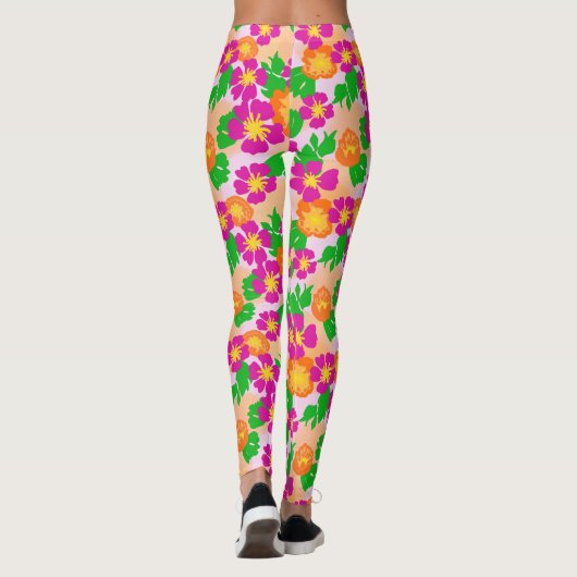 Pink and Orange Tropical Flowers Patterned Leggings (Achterkant)