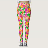 Pink and Orange Tropical Flowers Patterned Leggings (Voorkant)