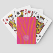 Pink and Orange Zebra Stripes Modern Monogram Pokerkaarten (Achterkant)