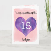 Pink and Purple 15th Birthday Granddaughter Kaart (Voorkant)