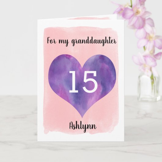 Pink and Purple 15th Birthday Granddaughter Kaart (Orchidee)