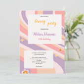 pink and purple and  yellow retro groovy birthday  kaart (Staand voorkant)