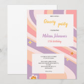 pink and purple and  yellow retro groovy birthday  kaart (Voorkant / Achterkant)