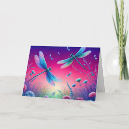 Pink and Purple Dragonfly Birthday Card Feestdagen Kaart