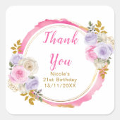 Pink and Purple Elegant Flowers Birthday Party Vierkante Sticker (Voorkant)