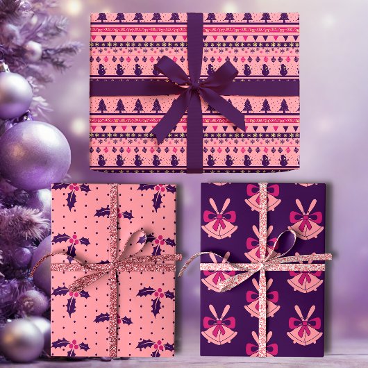 Pink and Purple Festive Holiday Cheer  Inpakpapier Vel