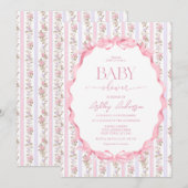 Pink and Purple Floral Vintage Baby Girl Shower Kaart (Voorkant / Achterkant)