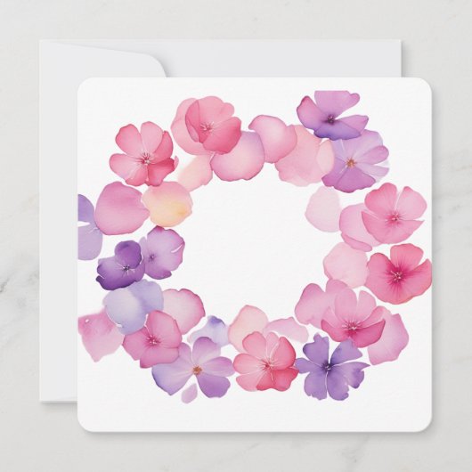 Pink and Purple Floral Wreath PNG Frame Kaart (Voorkant)