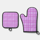 Pink and purple flower checkered pattern ovenwant & pannenlap set (Voorkant)