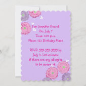 Pink and Purple Flowers Birthday Invitation Cards Kaart (Achterkant)